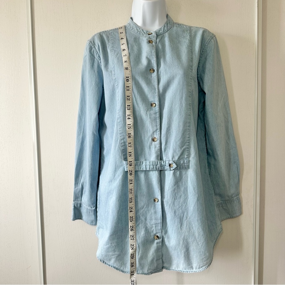 Equipment Women’s Sky Blue Mandel Cotton Chambray Long Sleeve Shirt- Size Small - Picture 8 of 10